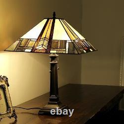 Tiffany Style Arts & Crafts Stained Glass 2 Light Mission Table Lamp 16 Shade
