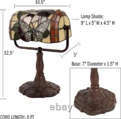 Tiffany Style Bankers Lamp-Stained Glass Butterfly Design Table or Desk Light LE