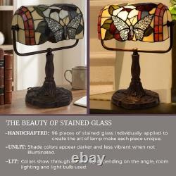Tiffany Style Bankers Lamp-Stained Glass Butterfly Design Table or Desk Light LE