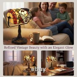 Tiffany Style Bankers Lamp-Stained Glass Butterfly Design Table or Desk Light LE