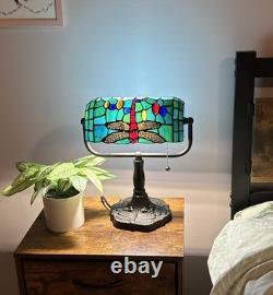 Tiffany Style Bankers Table Lamp Stained Glass Dragonfly Desk Bedside Light