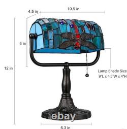 Tiffany Style Bankers Table Lamp Stained Glass Dragonfly Desk Bedside Light