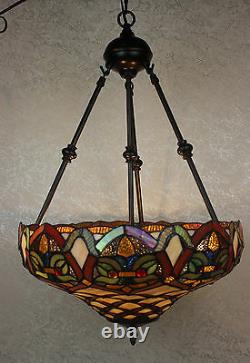 Tiffany Style Baroque Hanging Lamp Stained Glass 16 Shade Handcrafted
