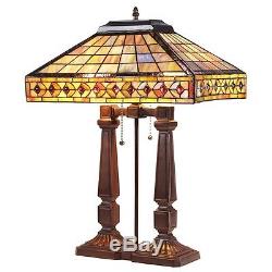 Tiffany Style Bedside Stained Glass 2 Light Mission Table Lamp 17 Shade