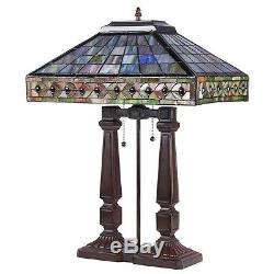 Tiffany Style Bedside Stained Glass 2 Light Mission Table Lamp 17 Shade