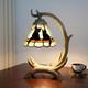 Tiffany Style Black Cat Decor Stained Glass Table Lamp Rustic Antler Night Light