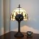 Tiffany Style Black Cat Stained Glass Table Lamp Cute Desk Bedside Decor Gift