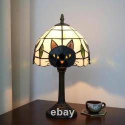 Tiffany Style Black Cat Stained Glass Table Lamp Cute Desk Bedside Decor Gift