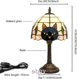 Tiffany Style Black Cat Stained Glass Table Lamp Cute Desk Bedside Decor Gift