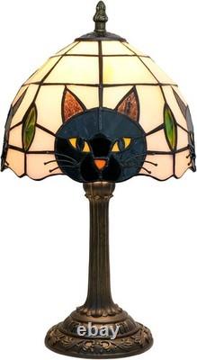 Tiffany Style Black Cat Stained Glass Table Lamp Cute Desk Bedside Decor Gift