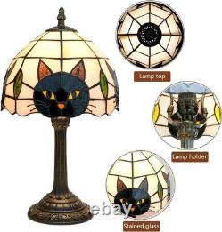 Tiffany Style Black Cat Stained Glass Table Lamp Cute Desk Bedside Decor Gift