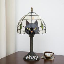 Tiffany Style Black Cat Stained Glass Table Lamp Cute Desk Bedside Decor Gift