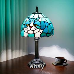 Tiffany Style Blue Cat Stained Glass Table Lamp Small Bedside Night Light 14