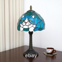 Tiffany Style Blue Cat Stained Glass Table Lamp Small Bedside Night Light 14