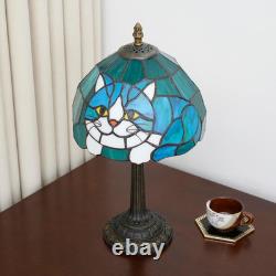 Tiffany Style Blue Cat Stained Glass Table Lamp Small Bedside Night Light 14