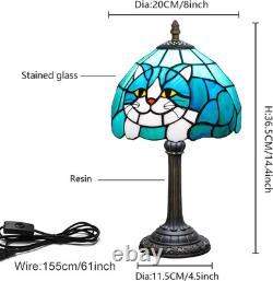 Tiffany Style Blue Cat Stained Glass Table Lamp Small Bedside Night Light 14