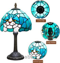 Tiffany Style Blue Cat Stained Glass Table Lamp Small Bedside Night Light 14