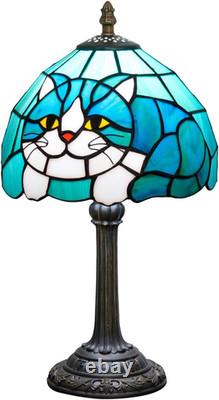 Tiffany Style Blue Cat Stained Glass Table Lamp Small Bedside Night Light 14
