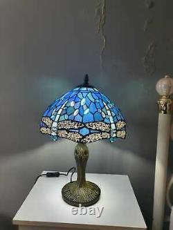 Tiffany Style Blue Dragonfly 10 inch Table Lamp Stained Glass Handcrafted