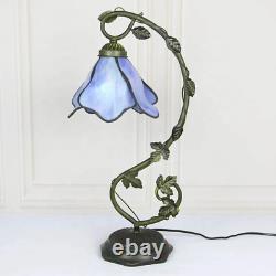 Tiffany Style Blue Flower Petals Stained Glass Table Lamp
