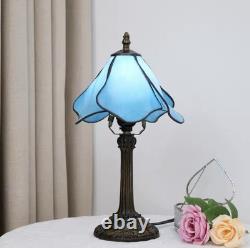 Tiffany Style Blue Flower Stained Glass Table Lamp Vintage Bedside Night Light