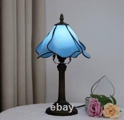 Tiffany Style Blue Flower Stained Glass Table Lamp Vintage Bedside Night Light