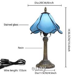 Tiffany Style Blue Flower Stained Glass Table Lamp Vintage Bedside Night Light