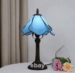 Tiffany Style Blue Flower Stained Glass Table Lamp Vintage Bedside Night Light