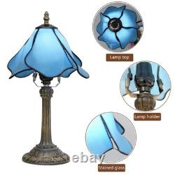 Tiffany Style Blue Flower Stained Glass Table Lamp Vintage Bedside Night Light