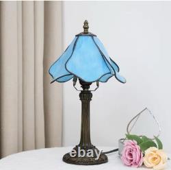 Tiffany Style Blue Flower Stained Glass Table Lamp Vintage Bedside Night Light