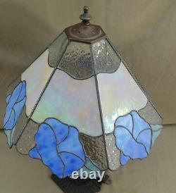 Tiffany Style Blue Hibiscus Flower Stained Glass Mop Desk Table Lamp Light