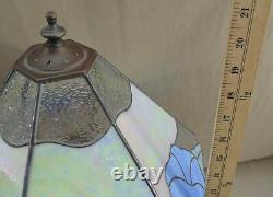 Tiffany Style Blue Hibiscus Flower Stained Glass Mop Desk Table Lamp Light