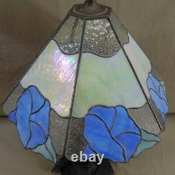 Tiffany Style Blue Hibiscus Flower Stained Glass Mop Desk Table Lamp Light