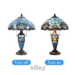 Tiffany Style Blue Lampshade Victorian Double Lit Stained Glass Desk Lamp Home