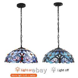 Tiffany Style Blue Peacock Stained Glass Pendant Light Bar Hanging Ceiling Lamp