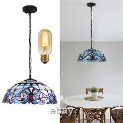 Tiffany Style Blue Peacock Stained Glass Pendant Light Bar Hanging Ceiling Lamp