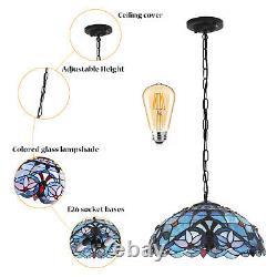 Tiffany Style Blue Peacock Stained Glass Pendant Light Bar Hanging Ceiling Lamp