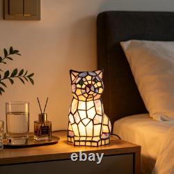 Tiffany Style Blue White Cat Stained Glass Table Lamp Animal Accent Home Decor