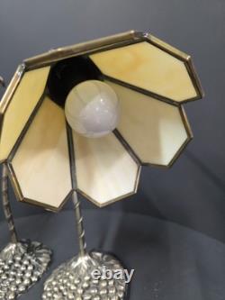 Tiffany Style Bronze Goose Neck Stained Glass Table Desk Lamp Set Of 2 Grapes