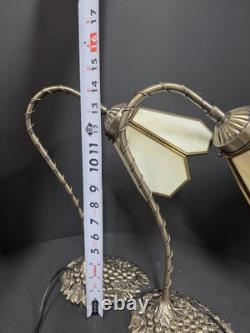 Tiffany Style Bronze Goose Neck Stained Glass Table Desk Lamp Set Of 2 Grapes