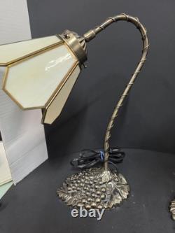 Tiffany Style Bronze Goose Neck Stained Glass Table Desk Lamp Set Of 2 Grapes