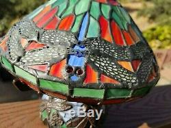 Tiffany Style Bronze Table Lamp Stained Glass Dragonfly Mosaic Base 10 inch