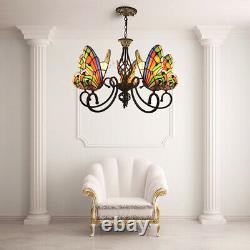 Tiffany Style Butterfly Stained Glass Shade Chandelier Wrought Iron Pendant Lamp