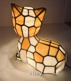 Tiffany Style Cat Table Lamp Stained Glass Small Accent Desk Light Decoration