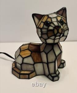 Tiffany Style Cat Table Lamp Stained Glass Small Accent Desk Light Decoration