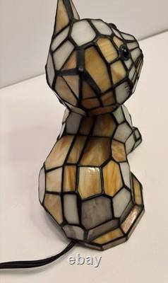 Tiffany Style Cat Table Lamp Stained Glass Small Accent Desk Light Decoration
