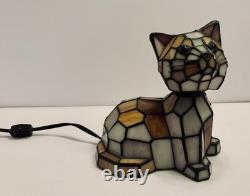 Tiffany Style Cat Table Lamp Stained Glass Small Accent Desk Light Decoration