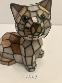 Tiffany Style Cat Table Lamp Stained Glass Small Accent Desk Light Decoration