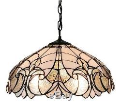 Tiffany Style Ceiling Lamp Hanging Light Fixture White Stained Glass 18 Wide