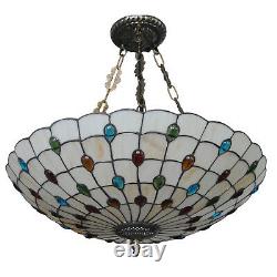 Tiffany Style Chandelier 20'' Peacock Stained Glass Pendant Lamp Ceiling Light